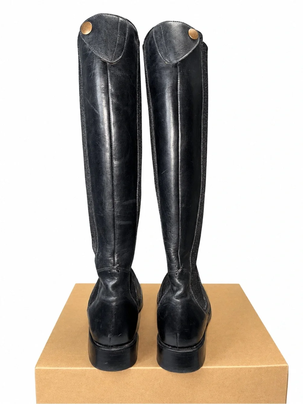 Frye 77632 Made in Spain Tall Black Leather Stretch Riding Field Boots Women’s 6